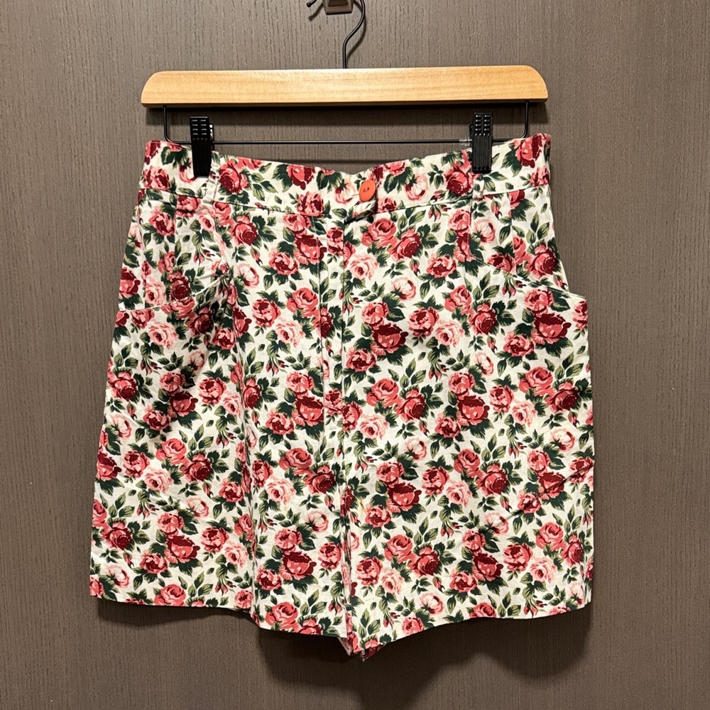 Jacob Floral High Waist Shorts - Red and Green